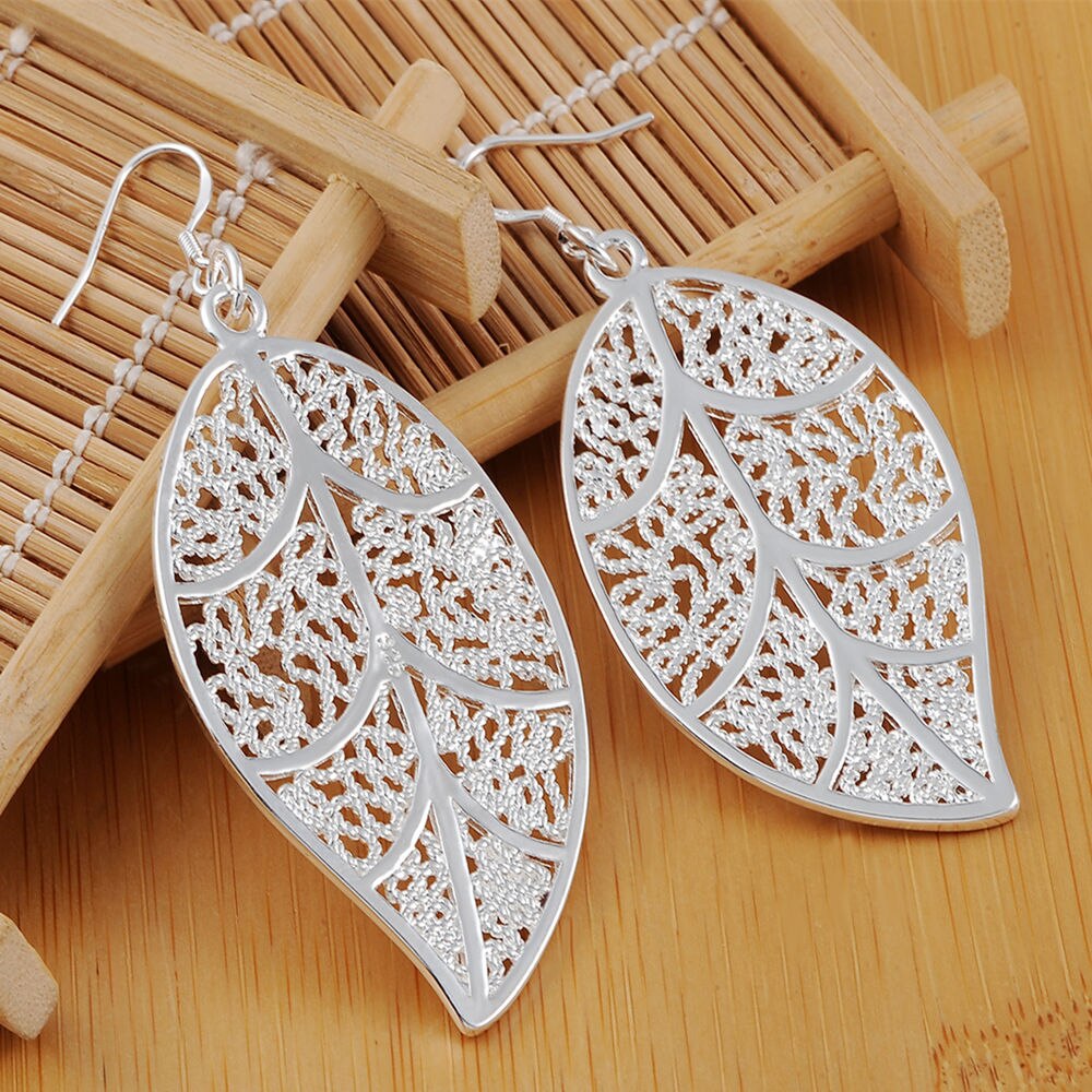 925 Stamp Silver Color Leaf Dangle Earrings For Women Party Drop Earrings Korean  Wedding Jewelry Christmas GaaBou