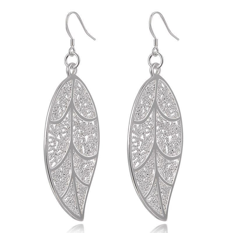 925 Stamp Silver Color Leaf Dangle Earrings For Women Party Drop Earrings Korean  Wedding Jewelry Christmas GaaBou