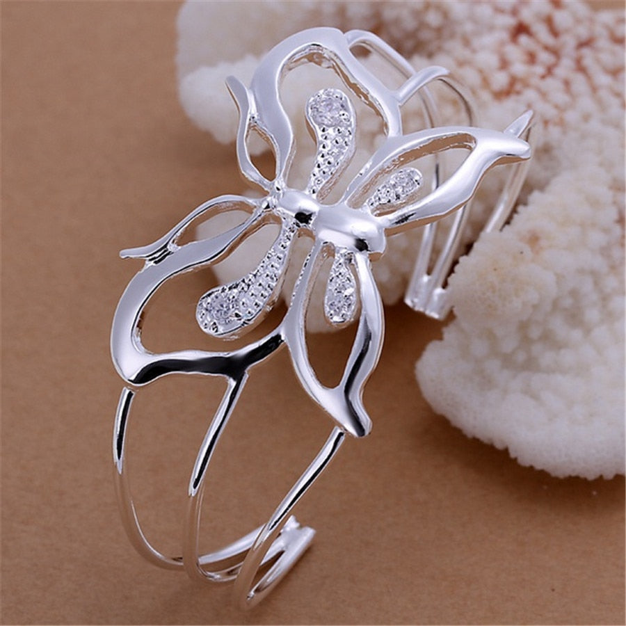 925 Stamp Silver Color  Butterfly Bangles Women's Hand Bracelets Engagement Party Jewelry Christmas Gifts GaaBou
