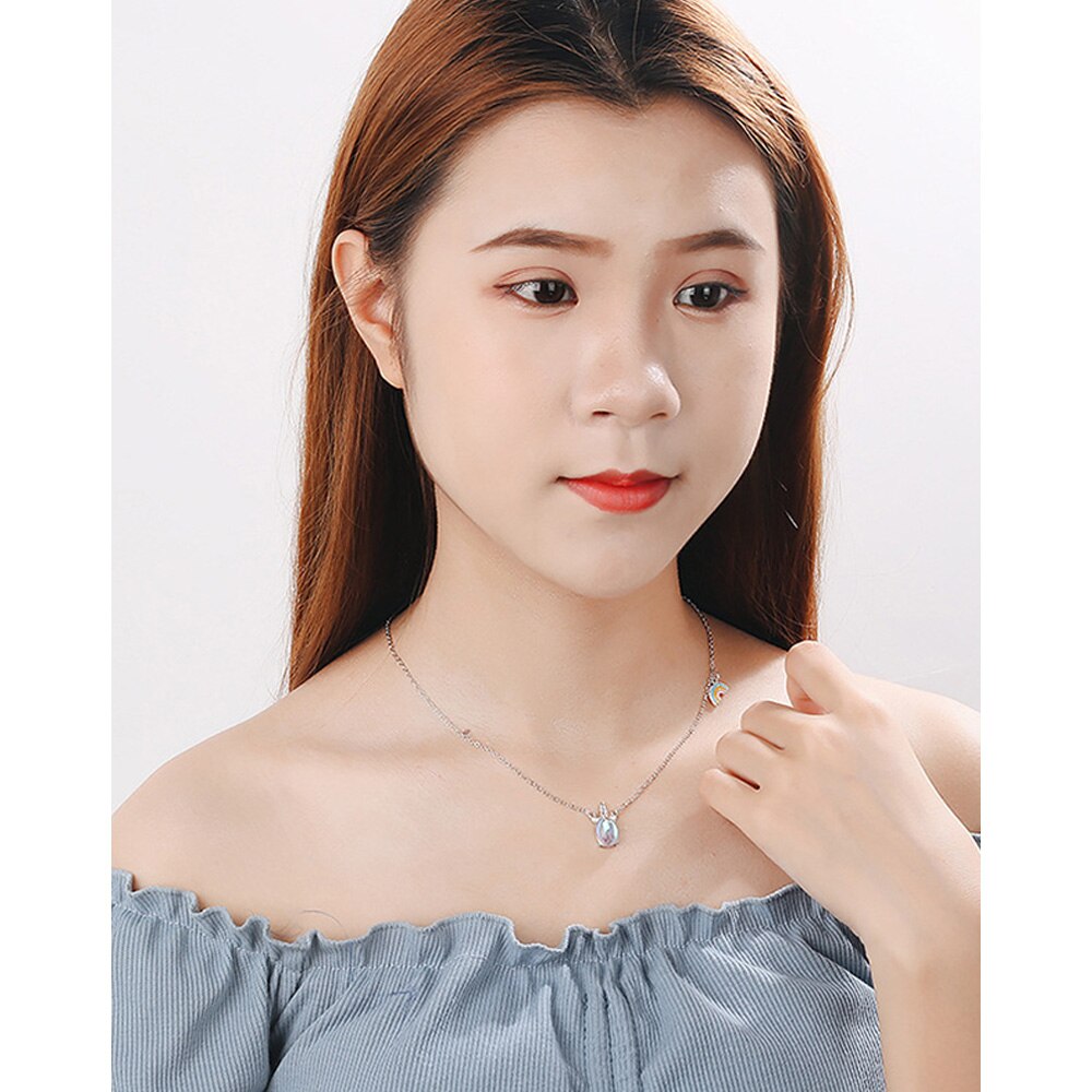 925 Stamp Silver Color Rainbow Crystal Pendants And Necklaces For Women Wedding Party Female Jewelry 2022 Jewelry Gift