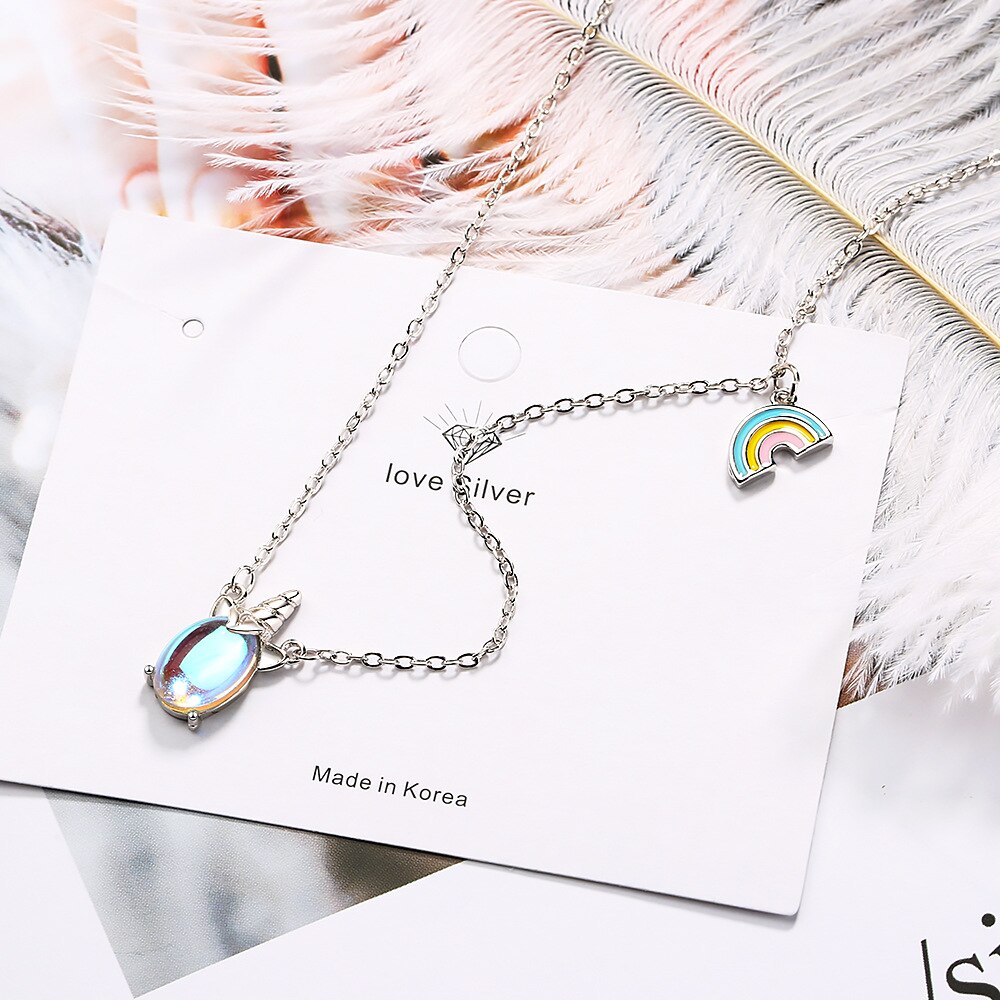 925 Stamp Silver Color Rainbow Crystal Pendants And Necklaces For Women Wedding Party Female Jewelry 2022 Jewelry Gift