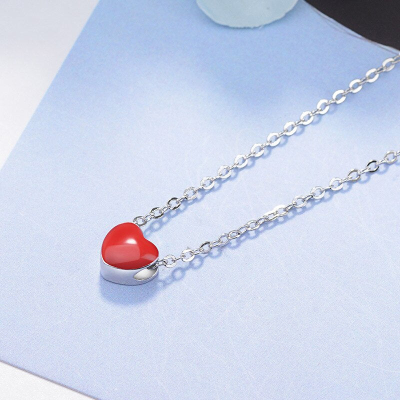 925 Stamp Silver Color Red Heart Pendants And Necklaces Gor Eomen  Wedding Female Vintage Jewelry Gifts GaaBou