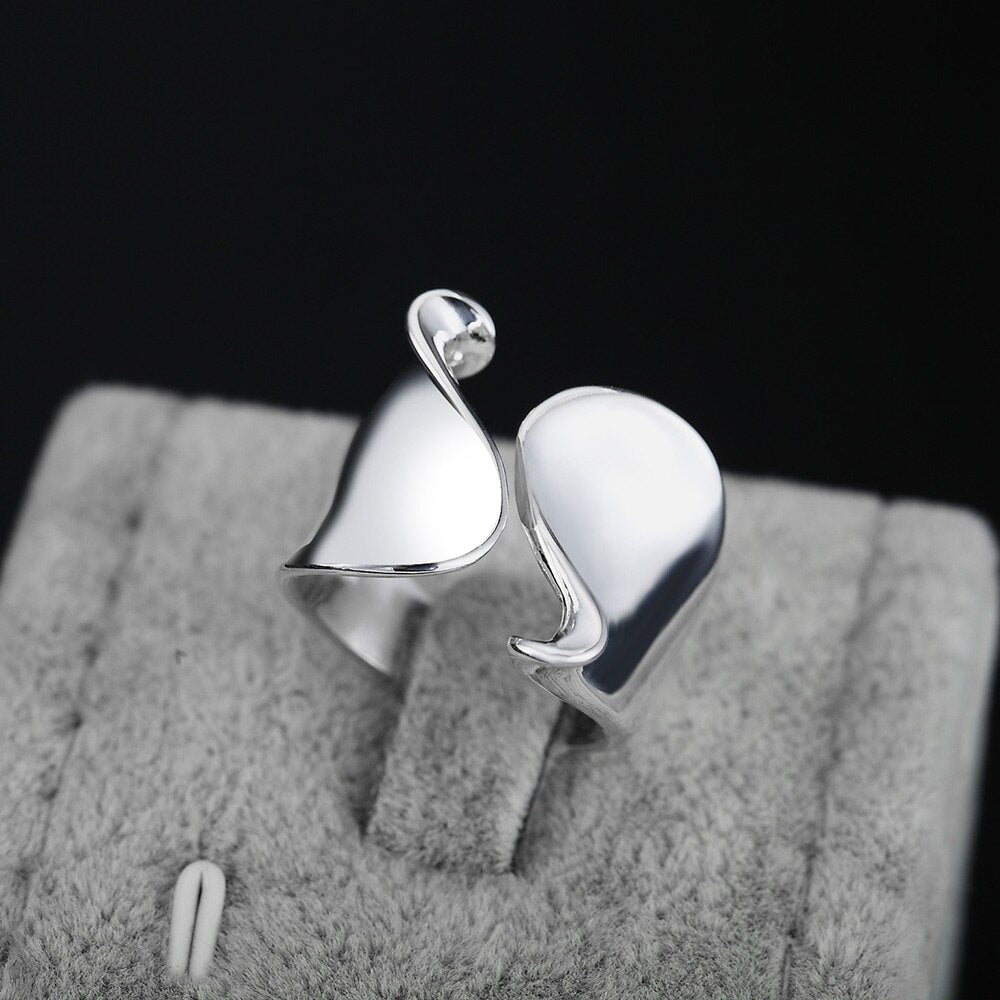 925 Stamp Silver Color Smooth Wave Adjustable Rings For Women Wedding Engagement  Fine Jewelry Gift Female GaaBou