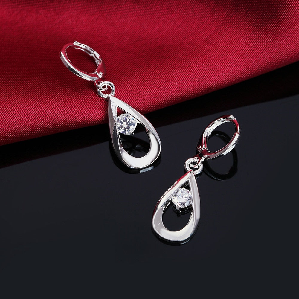 925 Stamp Silver Color Water Drop Zircon Rings Earrings Dangle For Women Trends Party Retro Christmas Jewelry GaaBou
