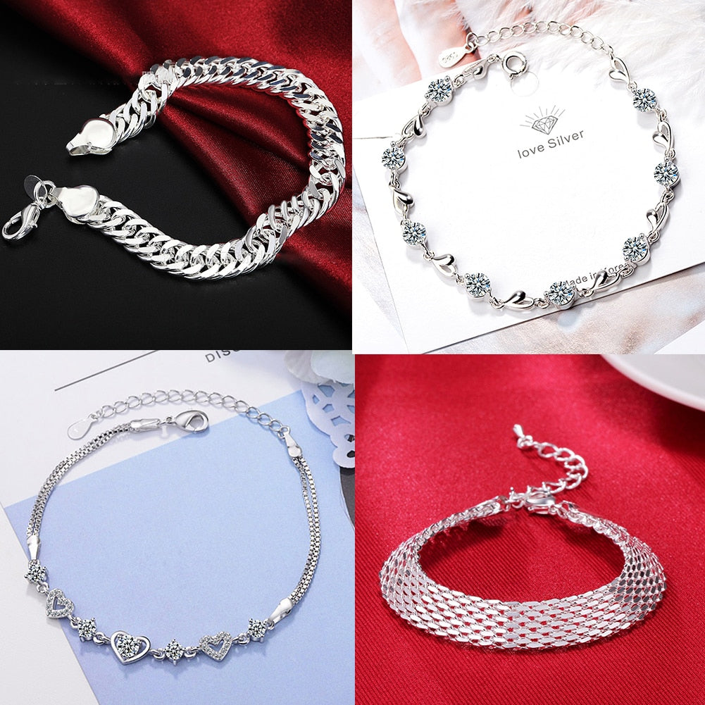 925 Stamp Silver Color Weave Heart Bracelets on Hand Zircon Bangles Bracelet For Women Wedding Vintage Jewelry Christmas