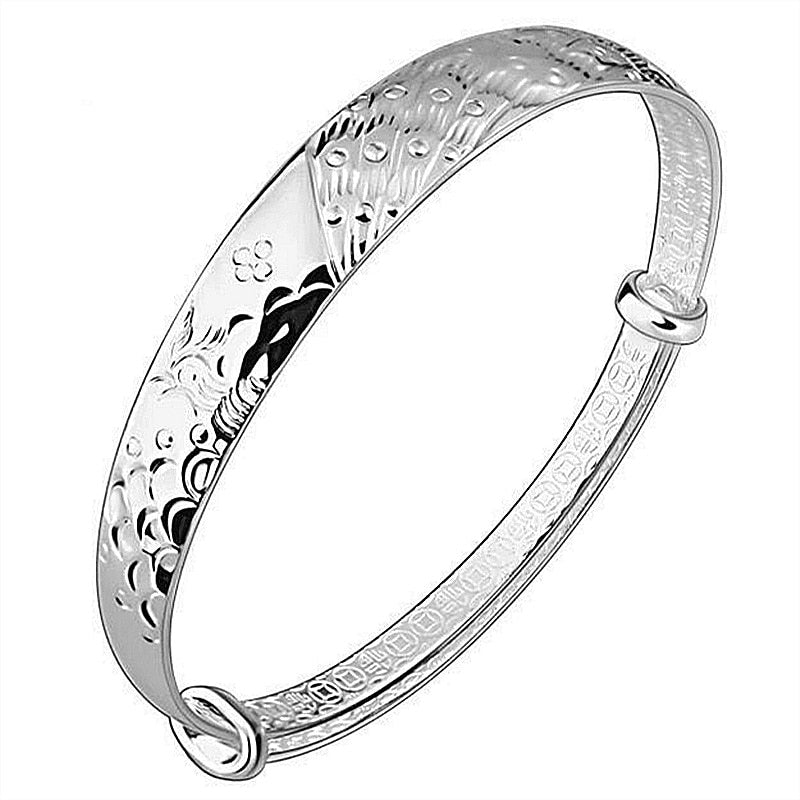 925 Stamp Silver Color Woman Animal Cuff Bracelet Peacock Adjustable Charm Bangle Girls Wedding Jewelry Christmas Gifts