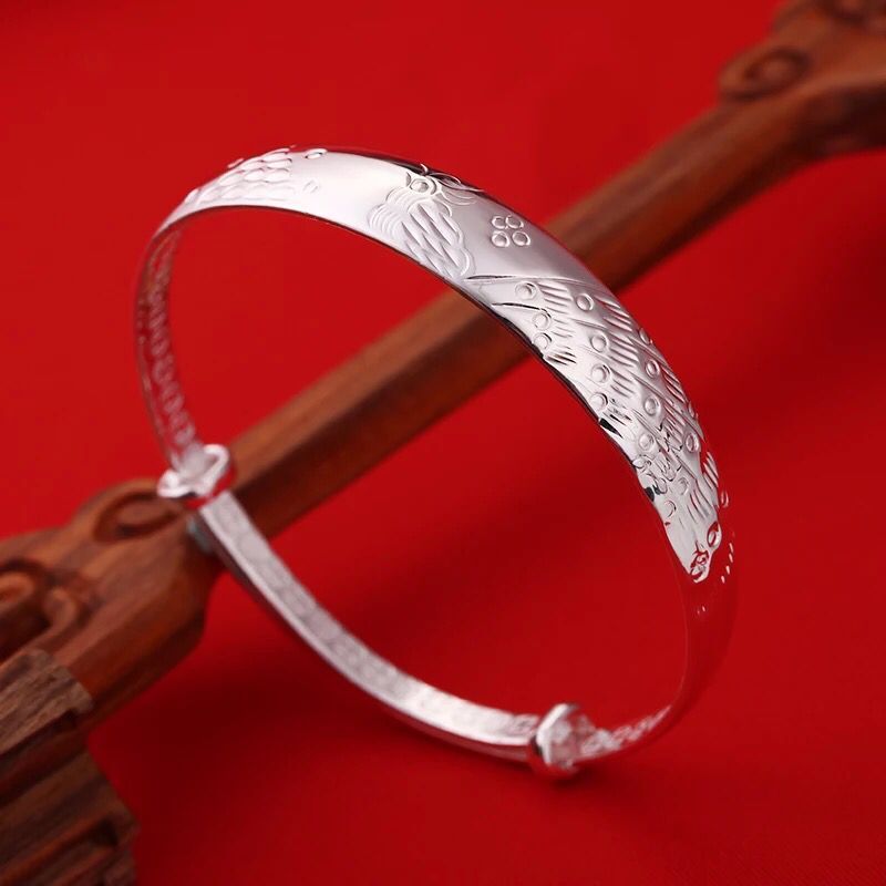925 Stamp Silver Color Woman Animal Cuff Bracelet Peacock Adjustable Charm Bangle Girls Wedding Jewelry Christmas Gifts