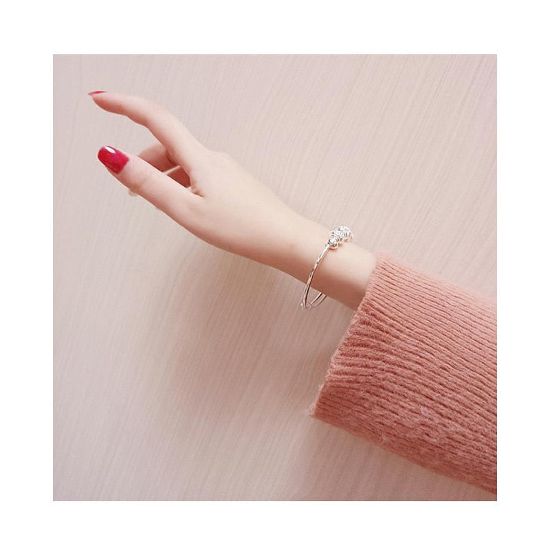 925 Stamp Silver Color Woman Charm Cuff Bracelet Four Beaded Boho Adjustable Bangle Girls Party Jewelry Christmas Gifts