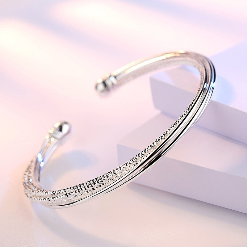 925 Stamp Silver Color Woman Charm Cuff Bracelet Linellae Adjustable Bangle Girls Party Jewelry Gifts Christmas