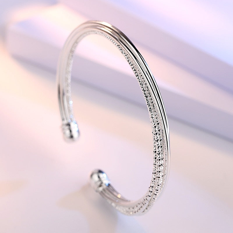 925 Stamp Silver Color Woman Charm Cuff Bracelet Linellae Adjustable Bangle Girls Party Jewelry Gifts Christmas