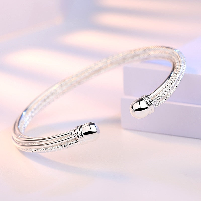 925 Stamp Silver Color Woman Charm Cuff Bracelet Linellae Adjustable Bangle Girls Party Jewelry Gifts Christmas