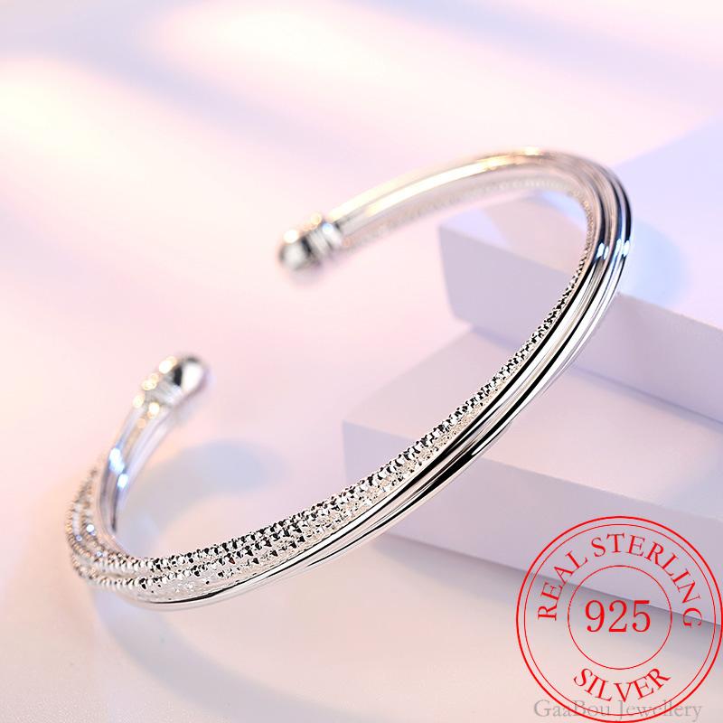 925 Stamp Silver Color Woman Charm Cuff Bracelet Linellae Adjustable Bangle Girls Party Jewelry Gifts Christmas