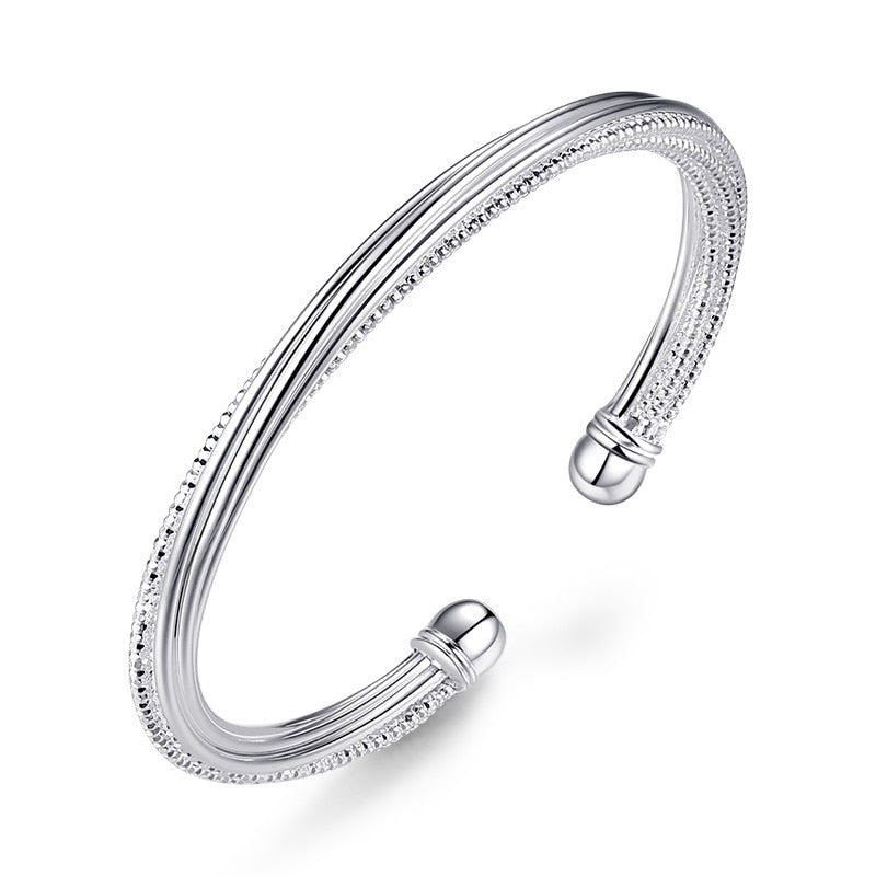 925 Stamp Silver Color Woman Charm Cuff Bracelet Linellae Adjustable Bangle Girls Party Jewelry Gifts Christmas