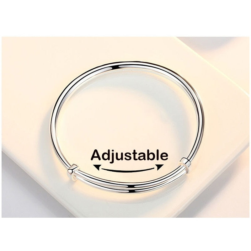 925 Stamp Silver Color Woman Charm Cuff Bracelet Smoth Four Leaf Clover Adjustable Bangle Party Jewelry Gifts Christmas