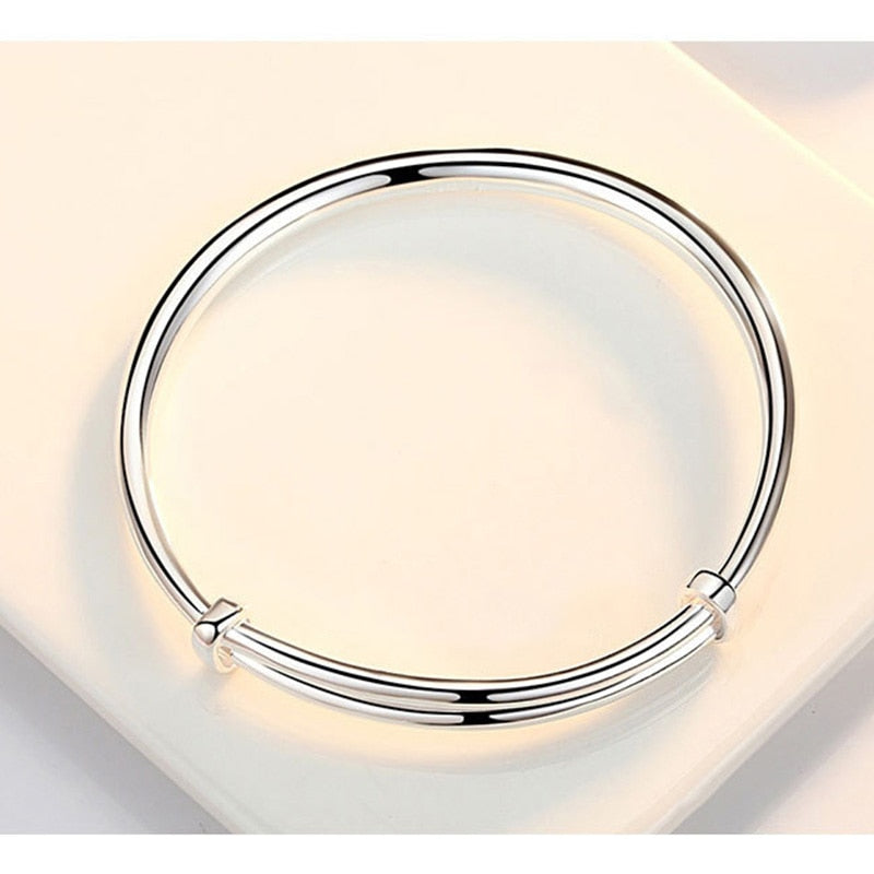 925 Stamp Silver Color Woman Charm Cuff Bracelet Smoth Four Leaf Clover Adjustable Bangle Party Jewelry Gifts Christmas