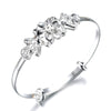 925 Stamp Silver Color Woman Cuff Bracelet Adjustable Flower Lucky Bangle Retro Bridesmaid Jewelry Charm Gifts Christmas