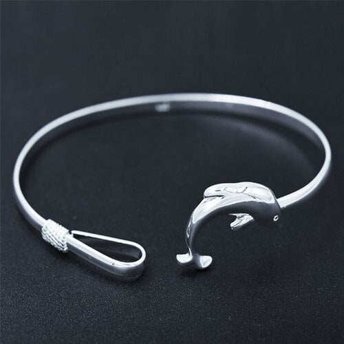 925 Stamp Silver Color Woman Cuff Bracelet Dolphin Retro Bangle Party Wedding Jewelry Charm Girl Gifts Christmas