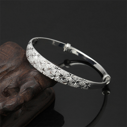 925 Stamp Silver Color Woman Cuff Bracelet Flower Adjustable Bangle Retro Party Bridesmaid Jewelry Charm Gifts Christmas