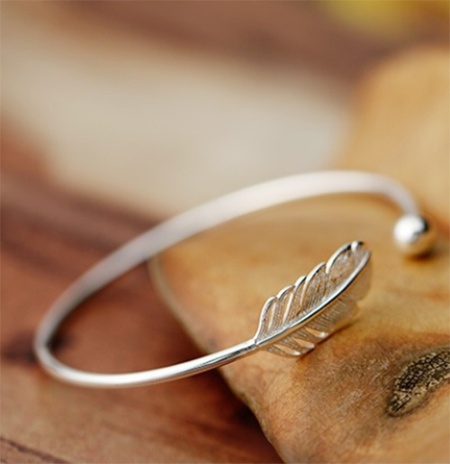 925 Stamp Silver Color  Woman Cuff Bracelet Open Angel Feather Adjustable Lucky Bangle Party Jewelry Christmas Gifts