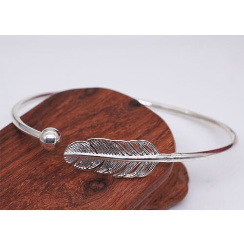 925 Stamp Silver Color  Woman Cuff Bracelet Open Angel Feather Adjustable Lucky Bangle Party Jewelry Christmas Gifts