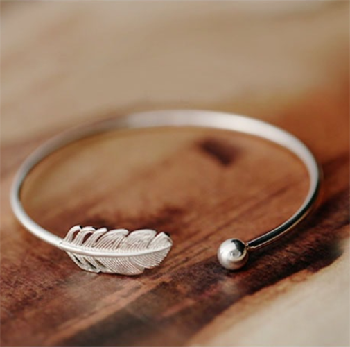 925 Stamp Silver Color  Woman Cuff Bracelet Open Angel Feather Adjustable Lucky Bangle Party Jewelry Christmas Gifts