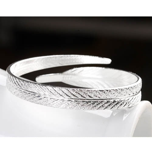 925 Stamp Silver Color Woman Cuff Bracelet Open Angel Feather Adjustable Lucky Vintage Bangle Charm Jewelry Christmas