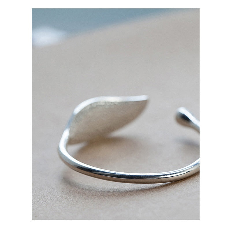 925 Stamp Silver Color Woman Cuff Bracelet Open Leaf Shaped Adjustable Charm Bangle Girls Party Jewelry Christmas Gifts
