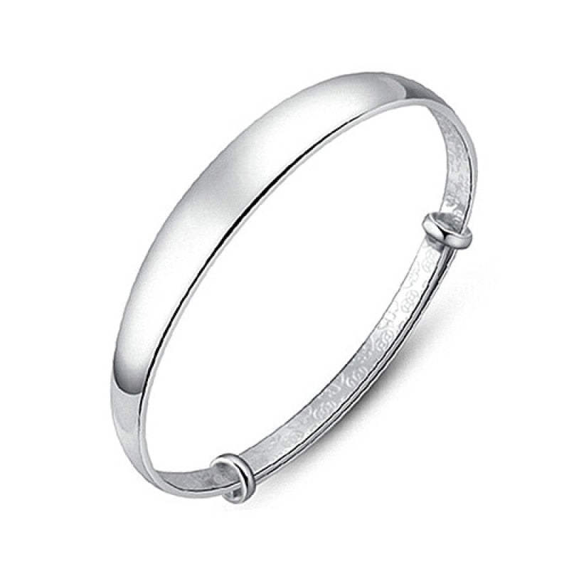 925 Stamp Silver Color Woman Cuff Bracelet Open Thick Glossy Adjustable Lucky Charm Vintage Bangle Jewelry Christmas