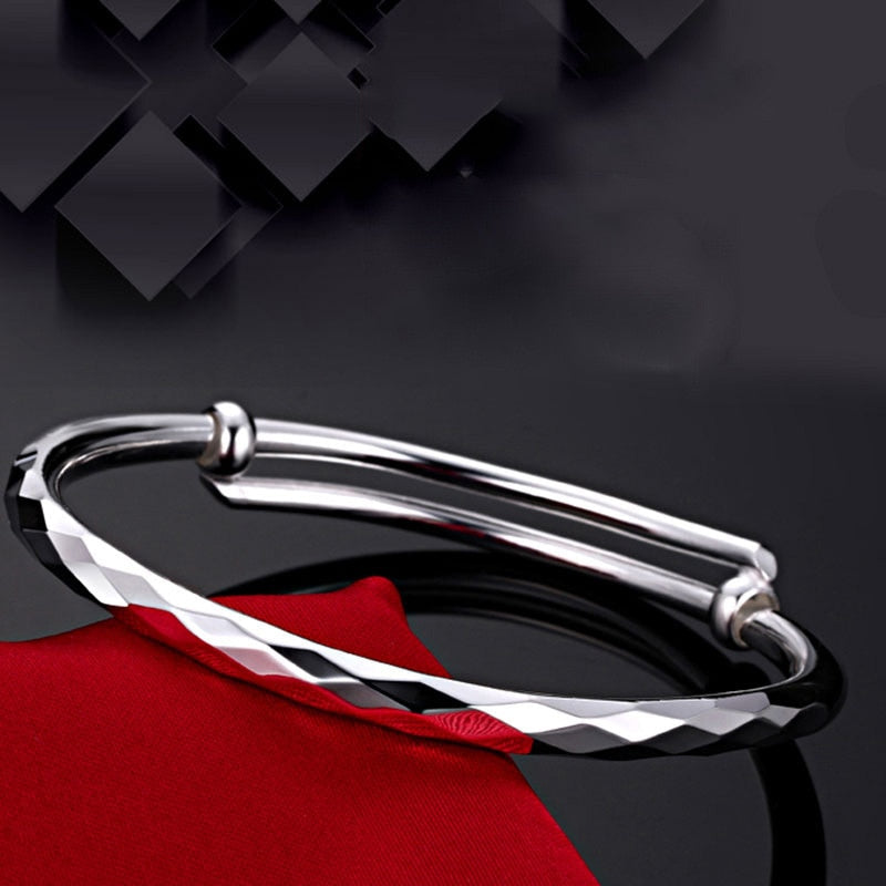 925 Stamp Silver Color Woman Cuff Bracelet The diamonated Shaped Adjustable Lucky Bangle Party Jewelry Christmas Gifts