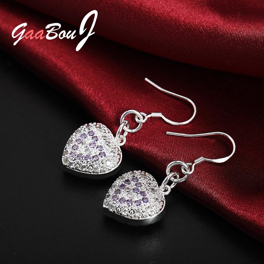 925 Stamp Silver Color Women Zircon Heart Dangle Earrings 2022 Trend Wedding Party Jewelry For Women Christmas GaaBou