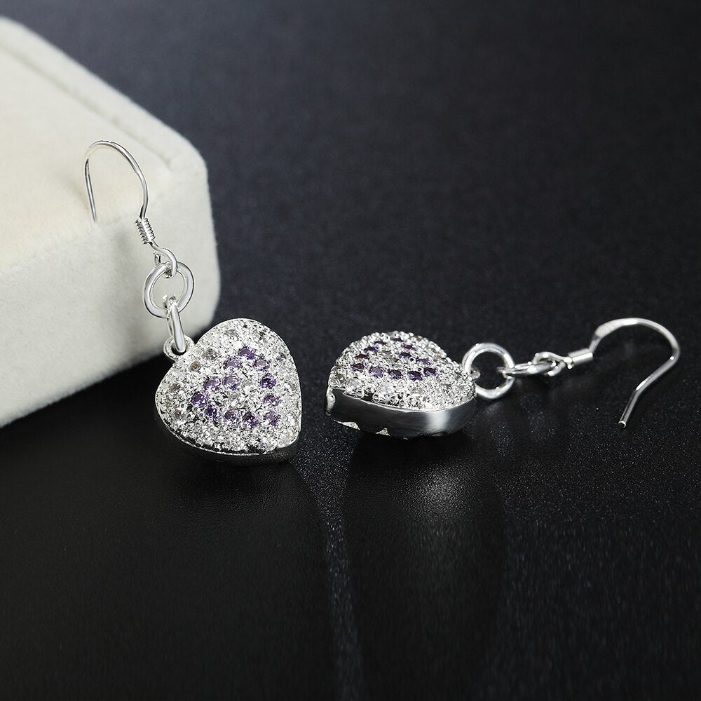 925 Stamp Silver Color Women Zircon Heart Dangle Earrings 2022 Trend Wedding Party Jewelry For Women Christmas GaaBou