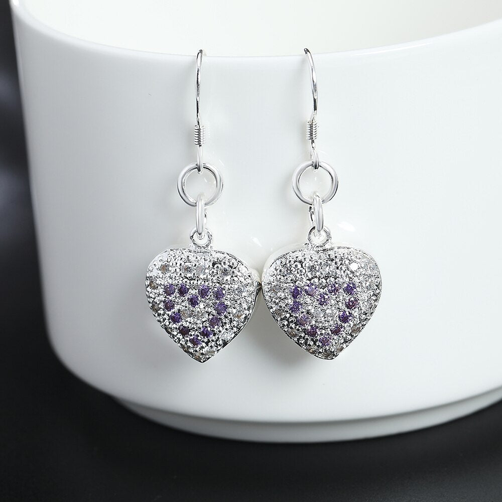 925 Stamp Silver Color Women Zircon Heart Dangle Earrings 2022 Trend Wedding Party Jewelry For Women Christmas GaaBou