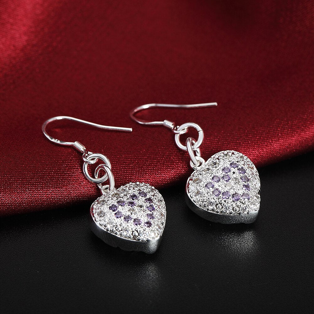 925 Stamp Silver Color Women Zircon Heart Dangle Earrings 2022 Trend Wedding Party Jewelry For Women Christmas GaaBou