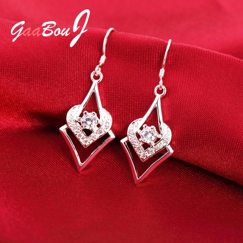 925 Stamp Silver Color Women's Zircon Heart Dangle Earrings 2022 Trend Wedding Earrings Pendant Jewelry Christmas GaaBou