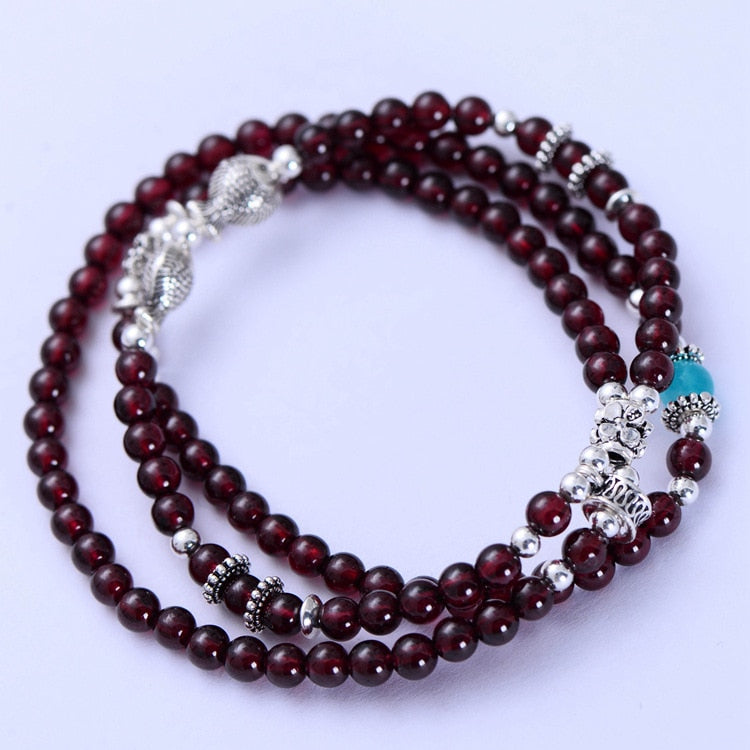Fashion 925 Sterling Silver 4mm Red Garnet Bracelet Women Gift Thai Silver Jewelry Four Several String Bracelet LS010