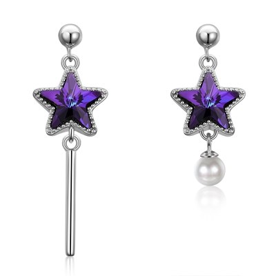 Fashion 925 Sterling Silver Asymmetry Star Earring Jewelry Purple AAA+ Cubic Zirconia Drop Earrings Women Jewelry Gifts