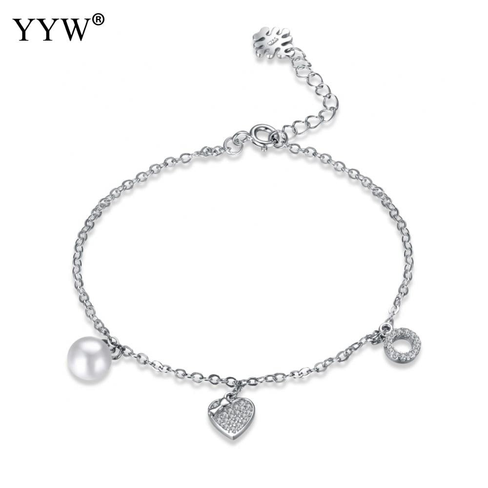 Fashion 925 Sterling Silver Bracelets Bangles Women Zircon With Pearls Link Chain Bracelet Female Charm Gift Wholesale 2020 Hot