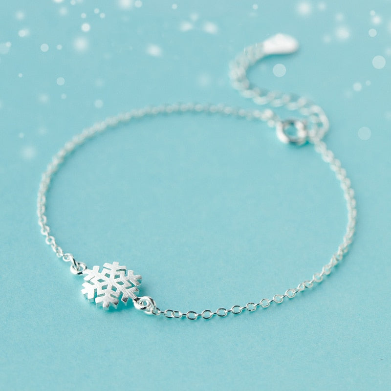 Fashion 925 Sterling Silver Frosted Snowflake Christmas Bracelet