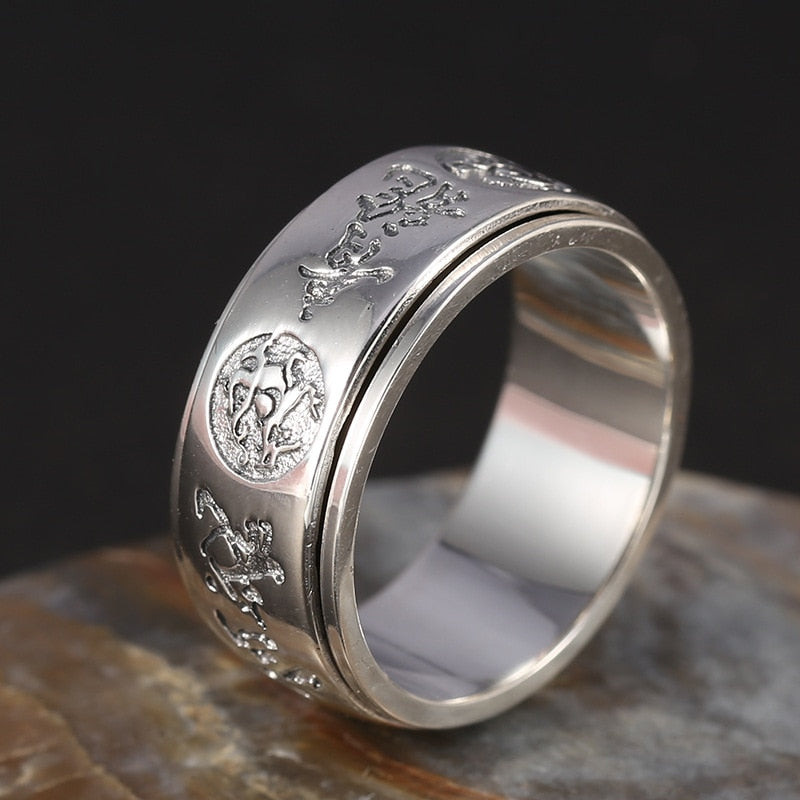 Fashion 925 Sterling Silver Rotatable Lucky Brave Ring Azure Dragon & White Tiger & Vermilion Bird Men Thai Silver Gift