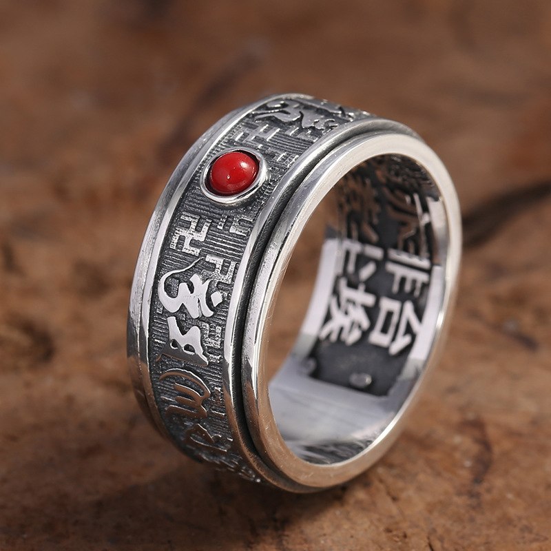Fashion 925 Sterling Silver Vajry Pestle Rotatable Lucky Ring Men Thai Silver Buddhism Fine Jewelry Gift Finger Ring
