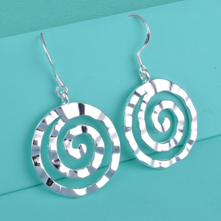 925 Sterling Silver spiral circle Earrings for Women charms fine party wedding Jewelry Christmas Gifts