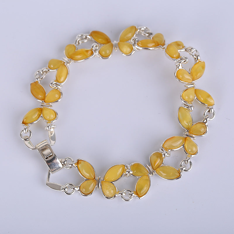 Fashion 925 silver inlaid amber bracelet, hand ornament, lady's bracelet, jewelry bracelet, natural Baltic amber.