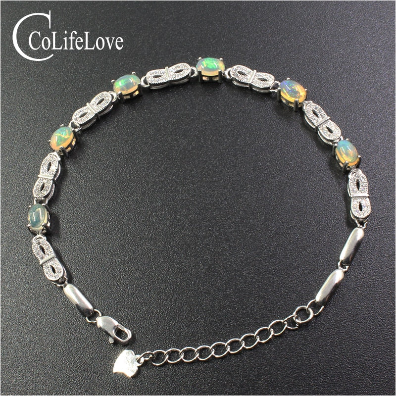 Fashion 925 silver opal bracelet 6 pcs natural opal silver bracelet for party solid 925 silver opal jewelry