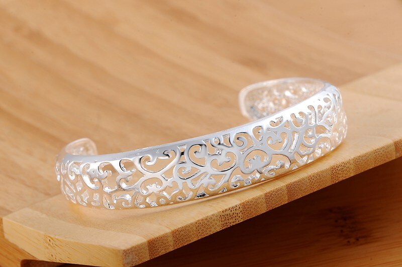 925 sterling Silver Pretty Hollow pattern bangles Bracelets for Women adjustable wedding accessories Party Gifts Jewelry