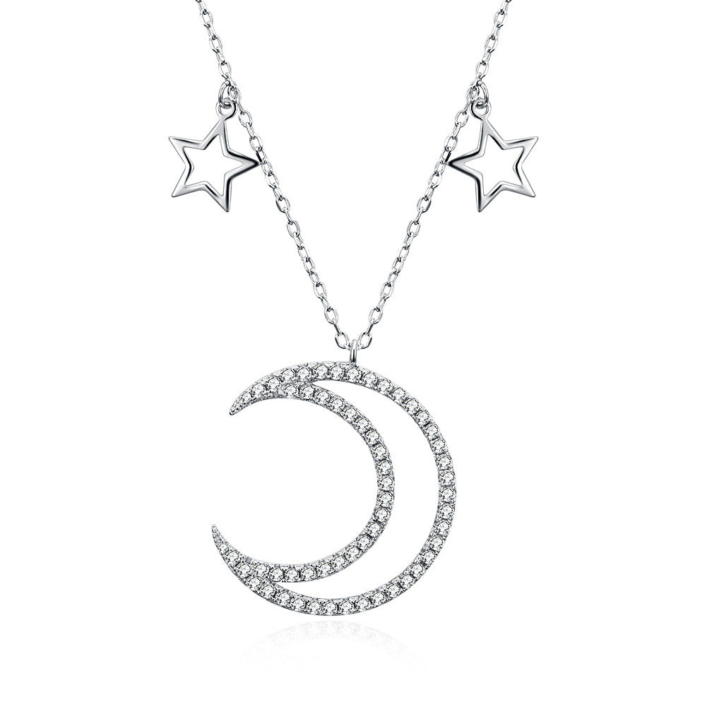 Fashion 925 sterling silver star and moon necklace female sweet diamond long zircon hot new products
