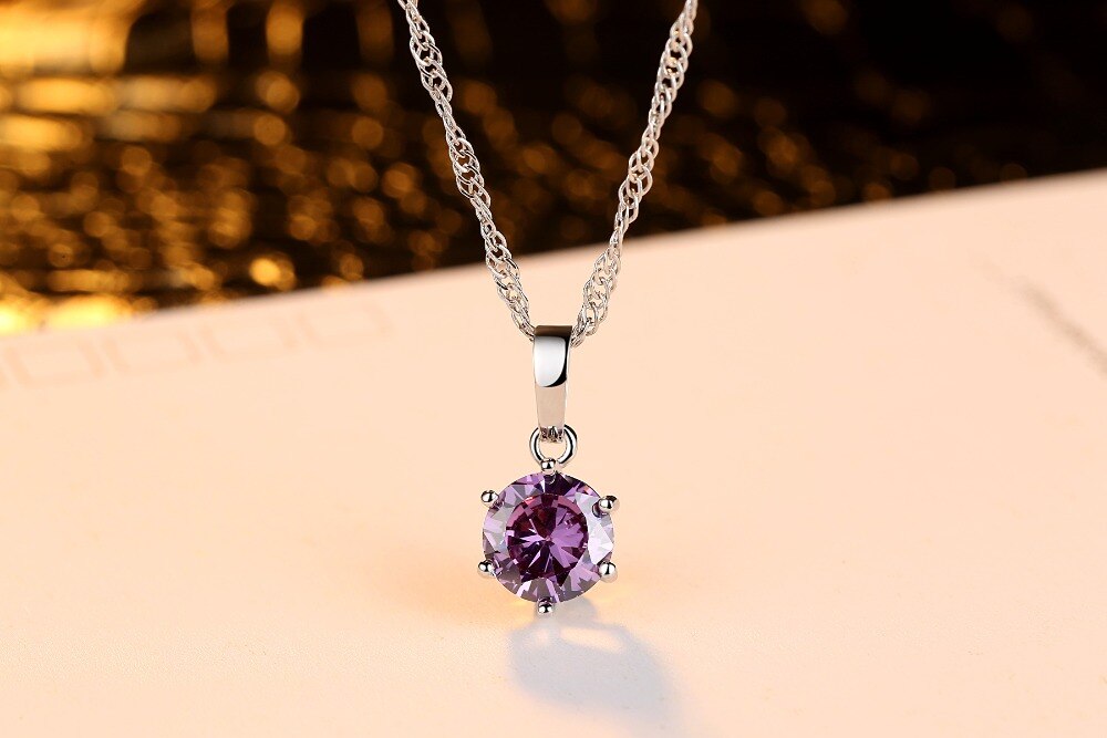 AAA Zircon Round Crystal Pendant Choker Necklace for Women Females Green Purple Blue Pink Color CZ Jewelry Gifts