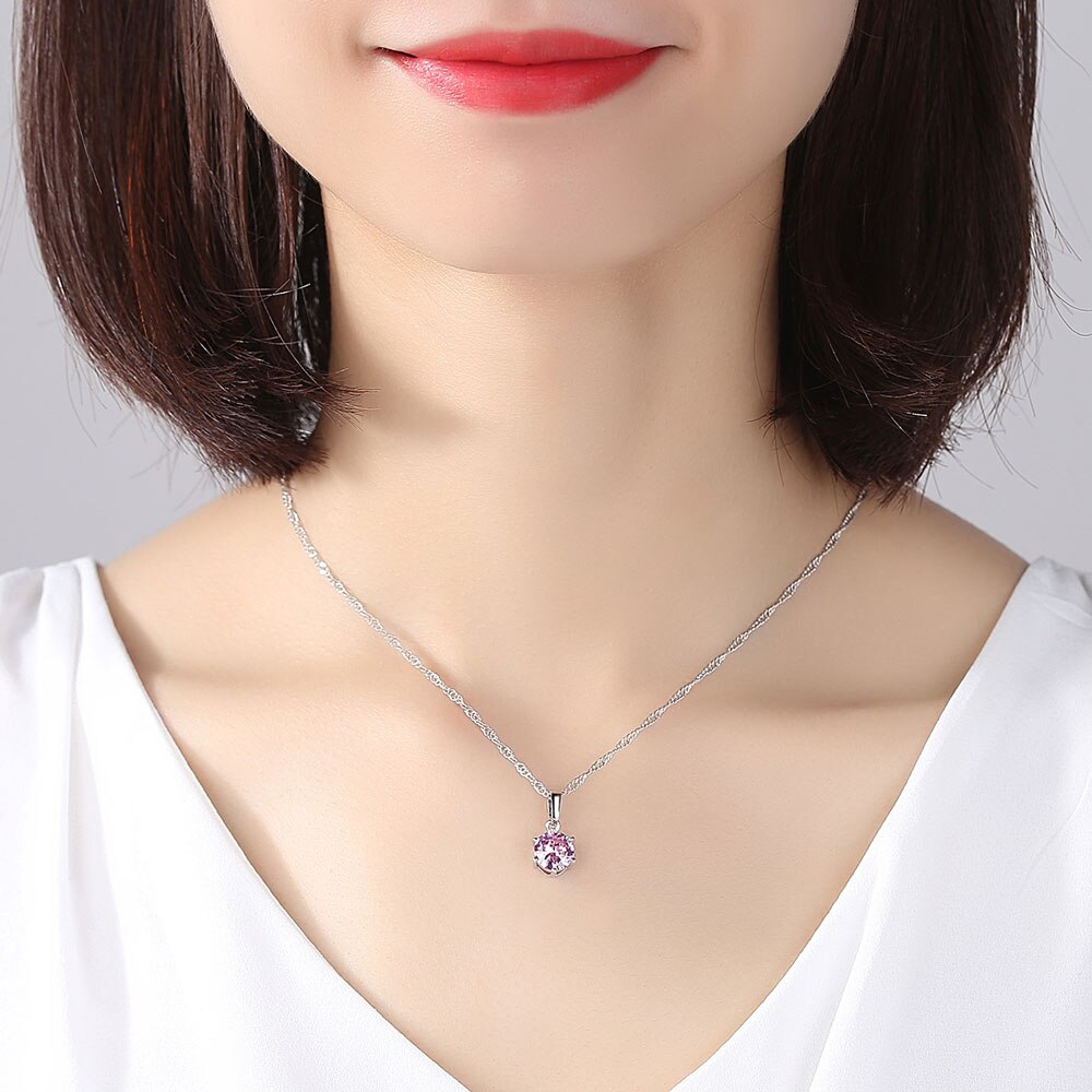 AAA Zircon Round Crystal Pendant Choker Necklace for Women Females Green Purple Blue Pink Color CZ Jewelry Gifts