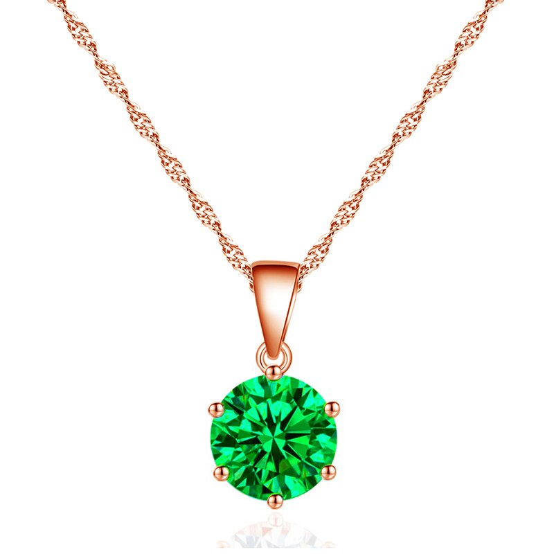 AAA Zircon Round Crystal Pendant Choker Necklace for Women Females Green Purple Blue Pink Color CZ Jewelry Gifts