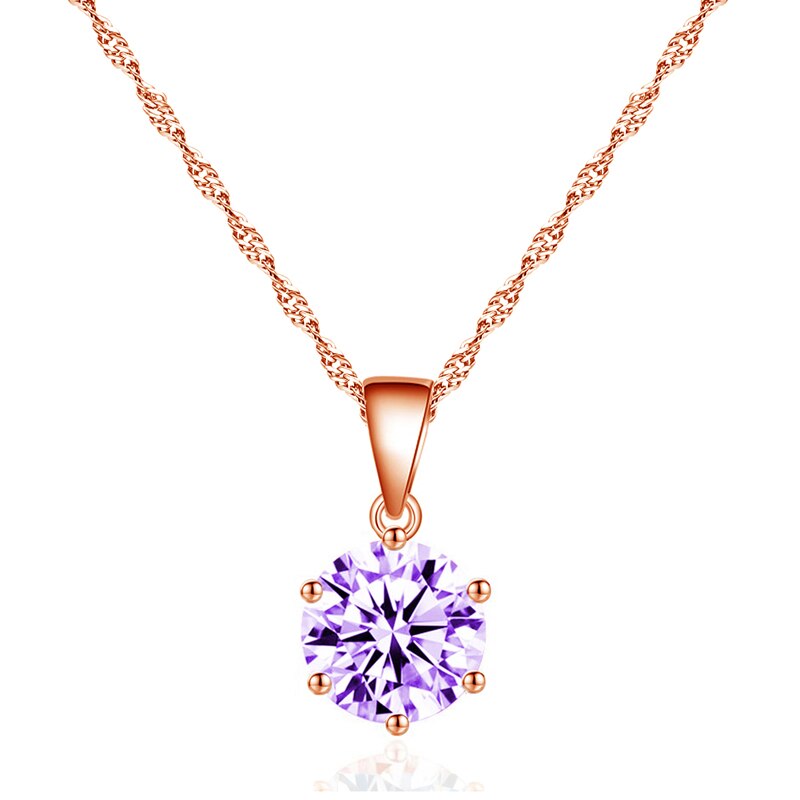 AAA Zircon Round Crystal Pendant Choker Necklace for Women Females Green Purple Blue Pink Color CZ Jewelry Gifts