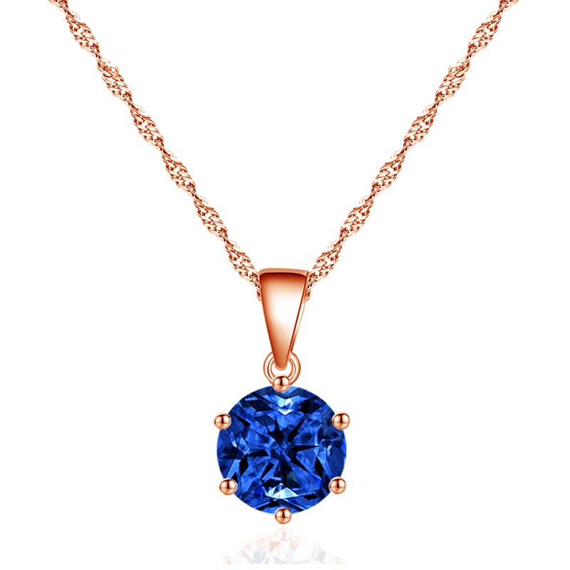 AAA Zircon Round Crystal Pendant Choker Necklace for Women Females Green Purple Blue Pink Color CZ Jewelry Gifts